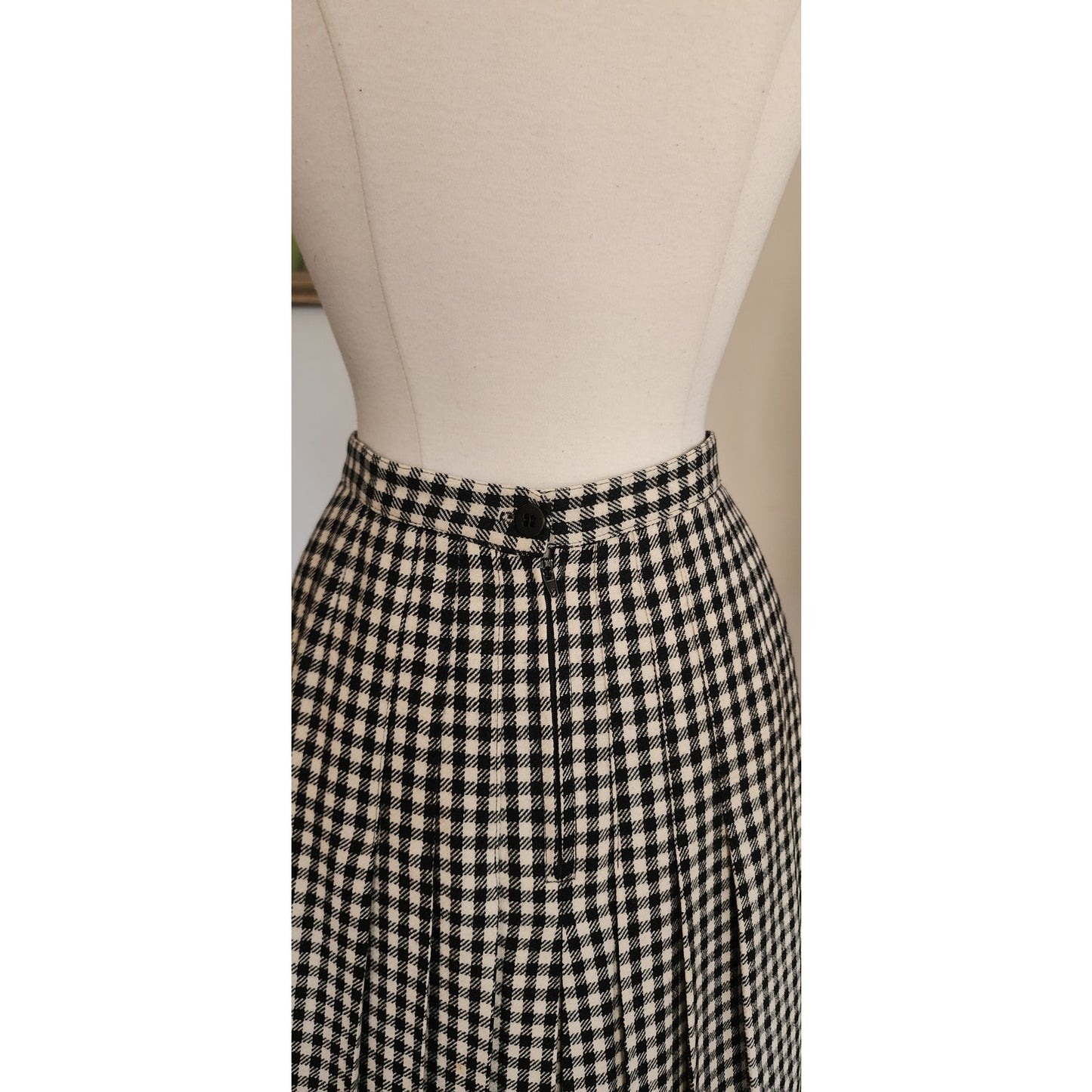 Vintage 1970s Long Skirt Houndstooth Wool High Waisted Pleated / S