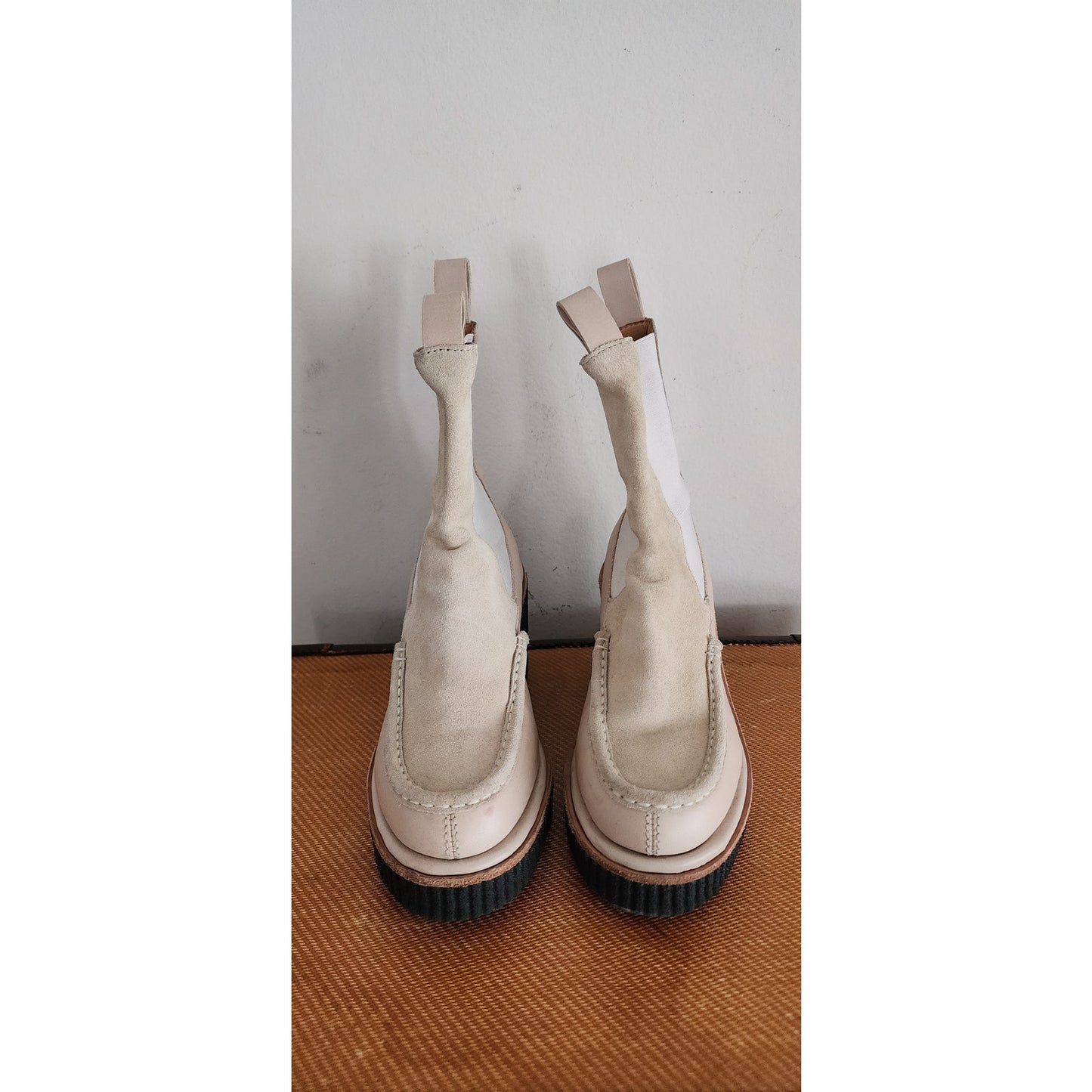 Rag & Bone Ankle Boots Sloane Chelsea Cream Leather Suede  Wedge Booties 8