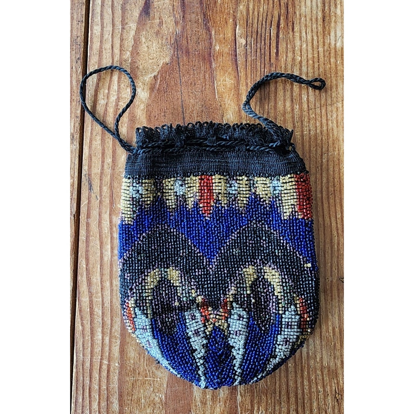 Antique 1920s Beaded Bag Vintage Art Deco Purse Drawstring Flapper Reticule