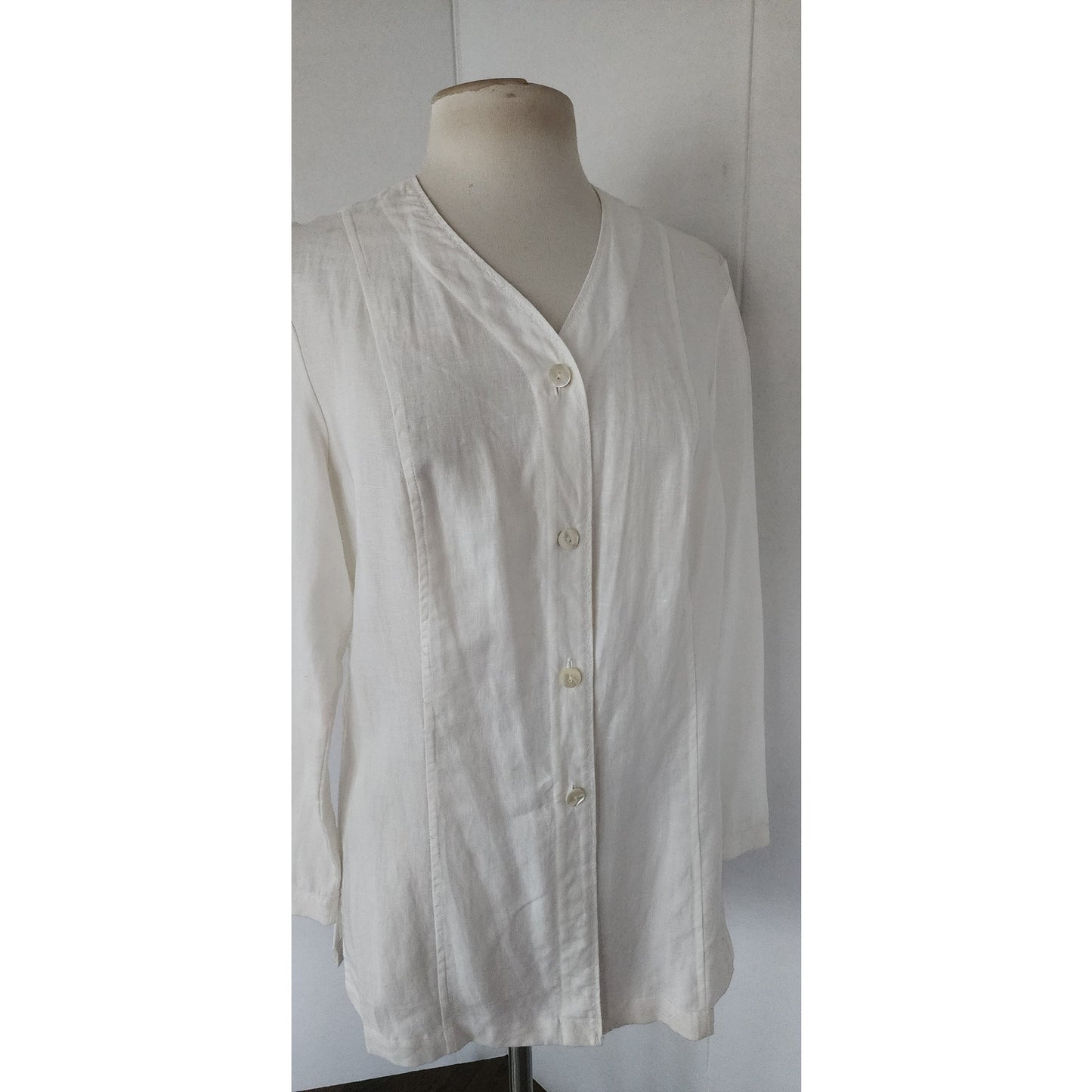 Vintage 90s Blazer White Linen L T Sport / Petite Small