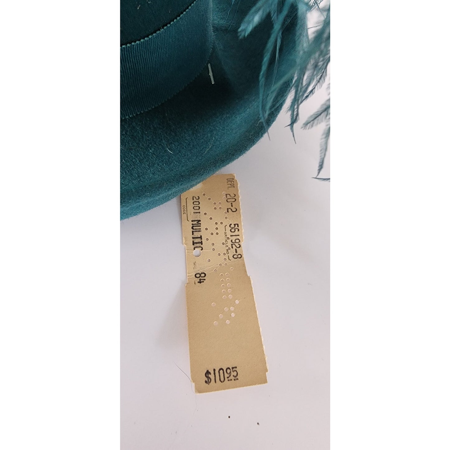 Vintage 1970s Teal Blue Wool Hat w/Large Feather by Gotham NWT