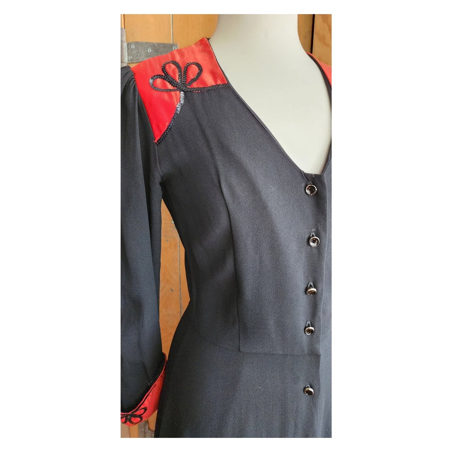 Vintage 70s Black & Red Dress 40s Retro Style