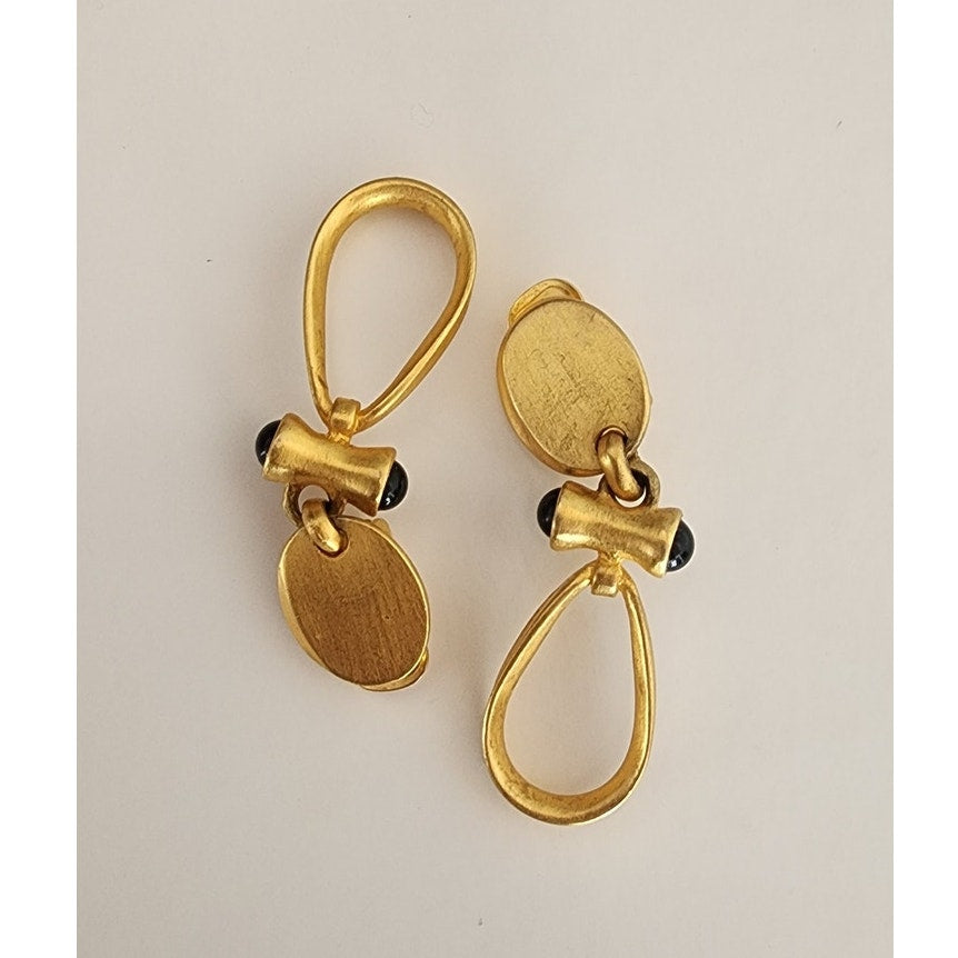Vintage Gold and Black Teardrop Clip-On Earrings 80s 90s Etruscan Revival