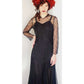 Vintage 30s Evening Dress Black Lace Long Sleeves / S