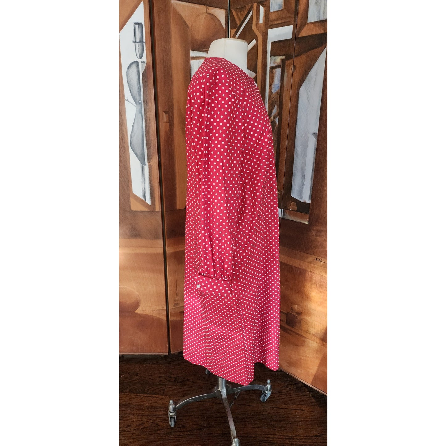 RARE Vintage Charvet Paris Red Polka Dot Ladies Shirtdress / M