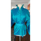 Vintage 80s Silk Blouse Electric Blue w/Pleats and Belt/Pussycat Bow / M