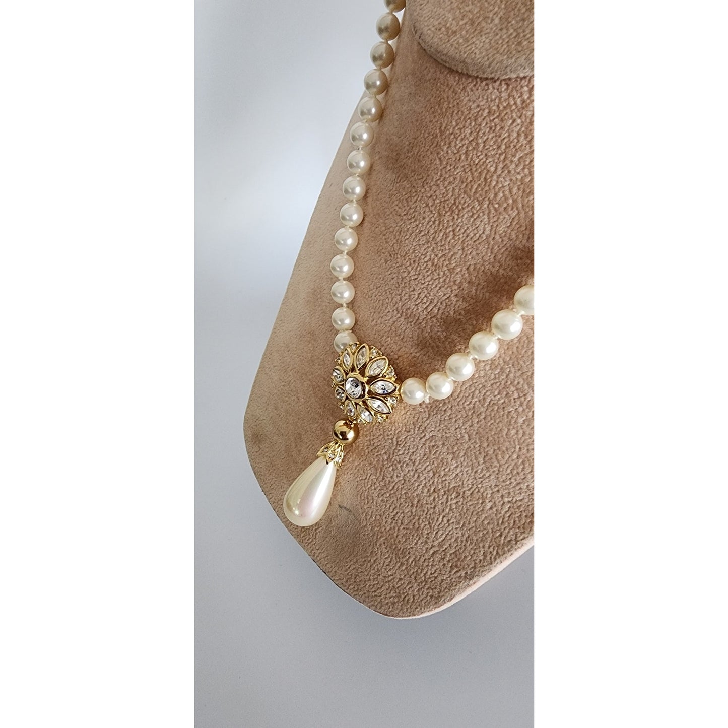 Vintage Christian Dior Necklace Clip Earrings Set Pearl Bead + Gold