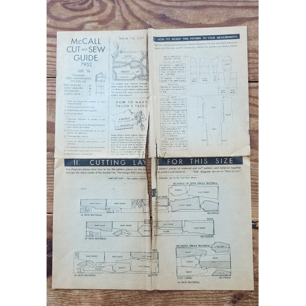 Vintage 30s Sewing Pattern: Ladies Two-Piece Suit McCall 7952 Bust 32
