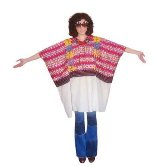 Vintage Huipli Guatemalan Mayan Tunic Hand Embroidered Multicolored Figural Floral Pattern