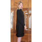 Vintage 1980s Galanos Dress Black Silk Crepe Mock Neck Pintuck Skirt Ruffle Hem