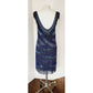Vintage 2000s Blue Beaded Dress Silk Fringe Flapper Style / Medium