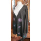Vintage 1990s Blue Fish Top Cardigan 1999 Earth Garden Gray Linen Patchwork Hand Painted V Neck