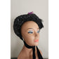 Antique Victorian Hat Black Bonnet Feathers Sequins Lace & Purple Flowers