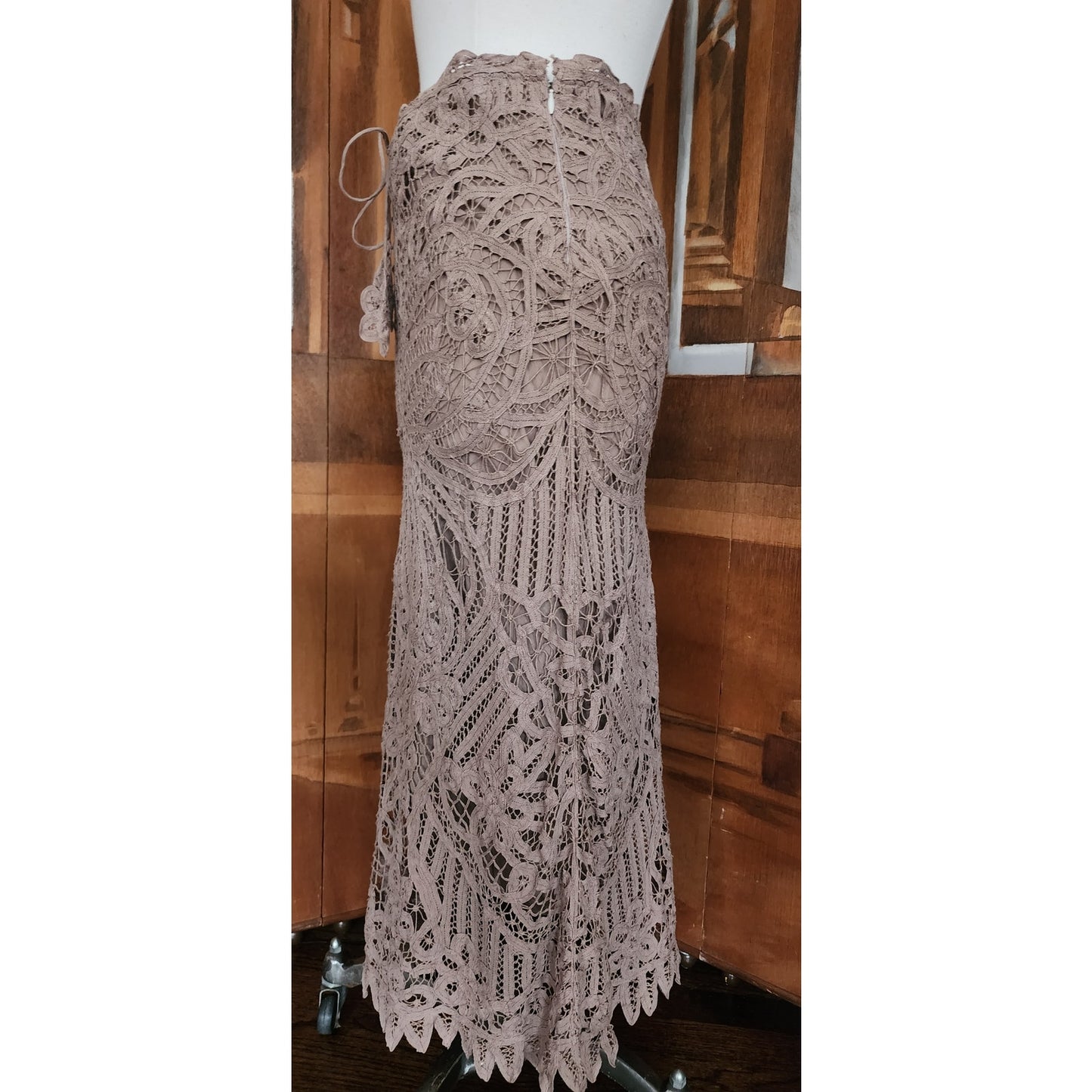 Vintage Y2K Beige Lace Maxi Skirt Boho Chine Collection / S