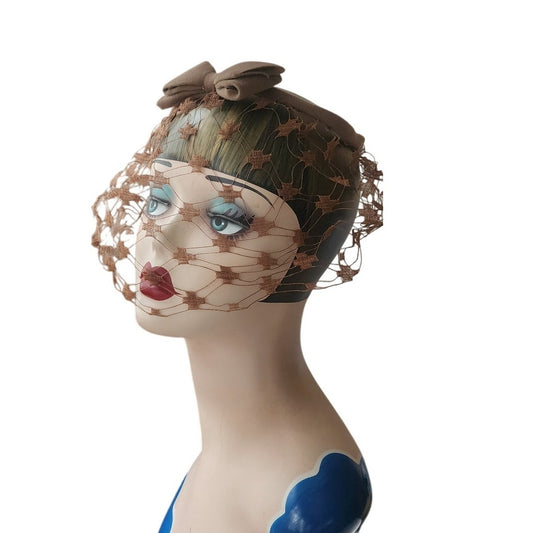 Vintage 50s 60s Halo Hat Paulette Circlet Headband Birdcage Fascinator Light Brown