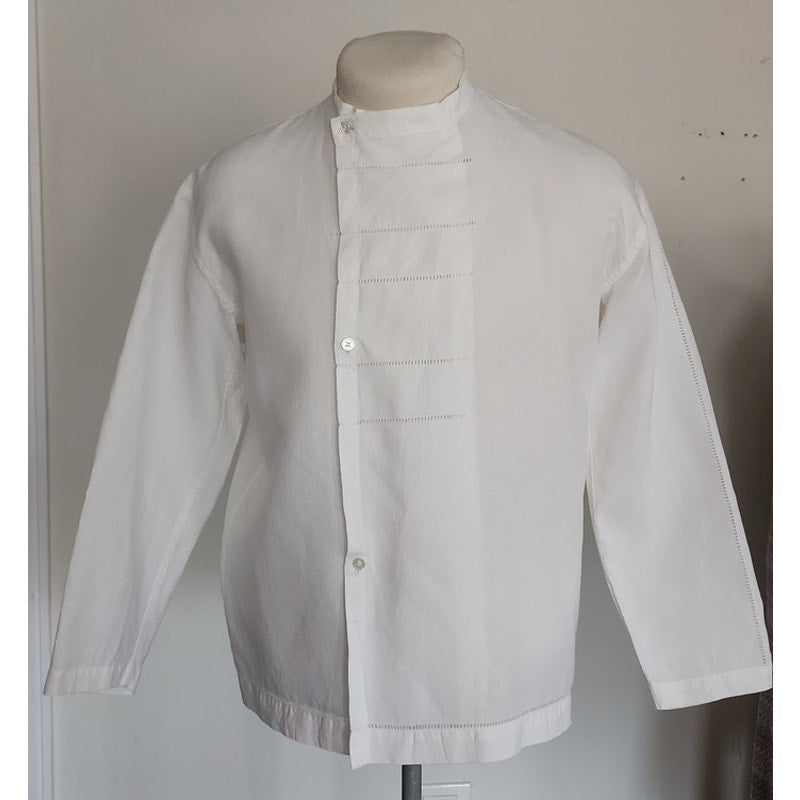 Vintage Issey Miyake Mens Shirt White Linen Button Down Asymmetrical Closure Mandarin Collar