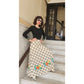 Vintage 70s Boho Maxi Dress Black Knit Top Cream Windowpane Skirt Floral Crissa Italy