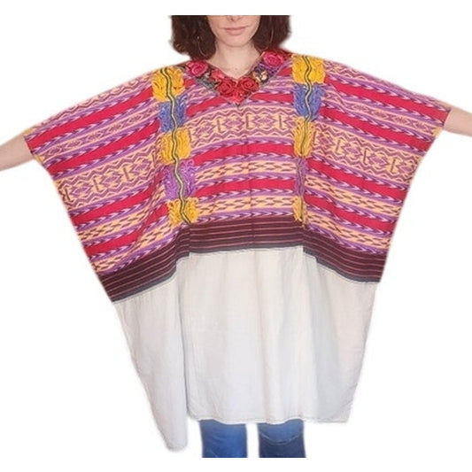 Vintage Huipli Guatemalan Mayan Tunic Hand Embroidered Multicolored Quetzaltenango, Xena