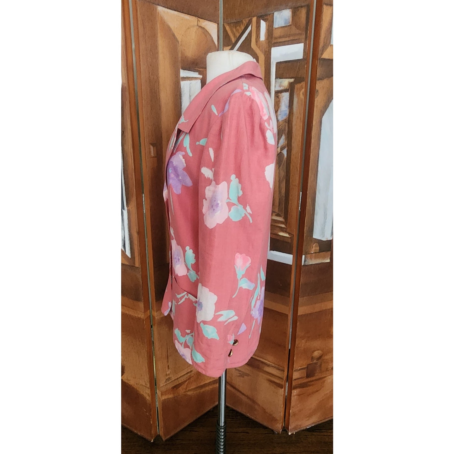 Vintage 80s Ungaro Parallèle Blazer Pink Floral Cotton Print Jacket