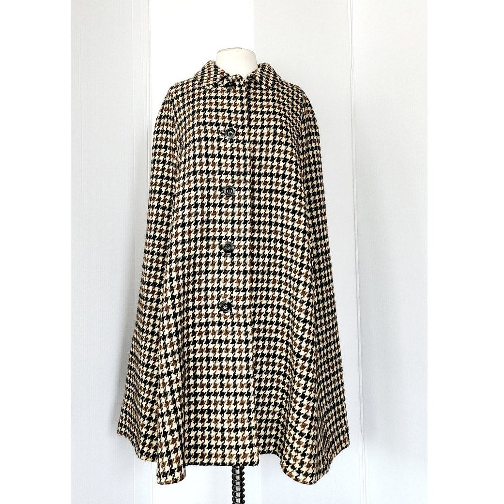 Vintage 60s Burberrys Cloak Cape Houndstooth Wool