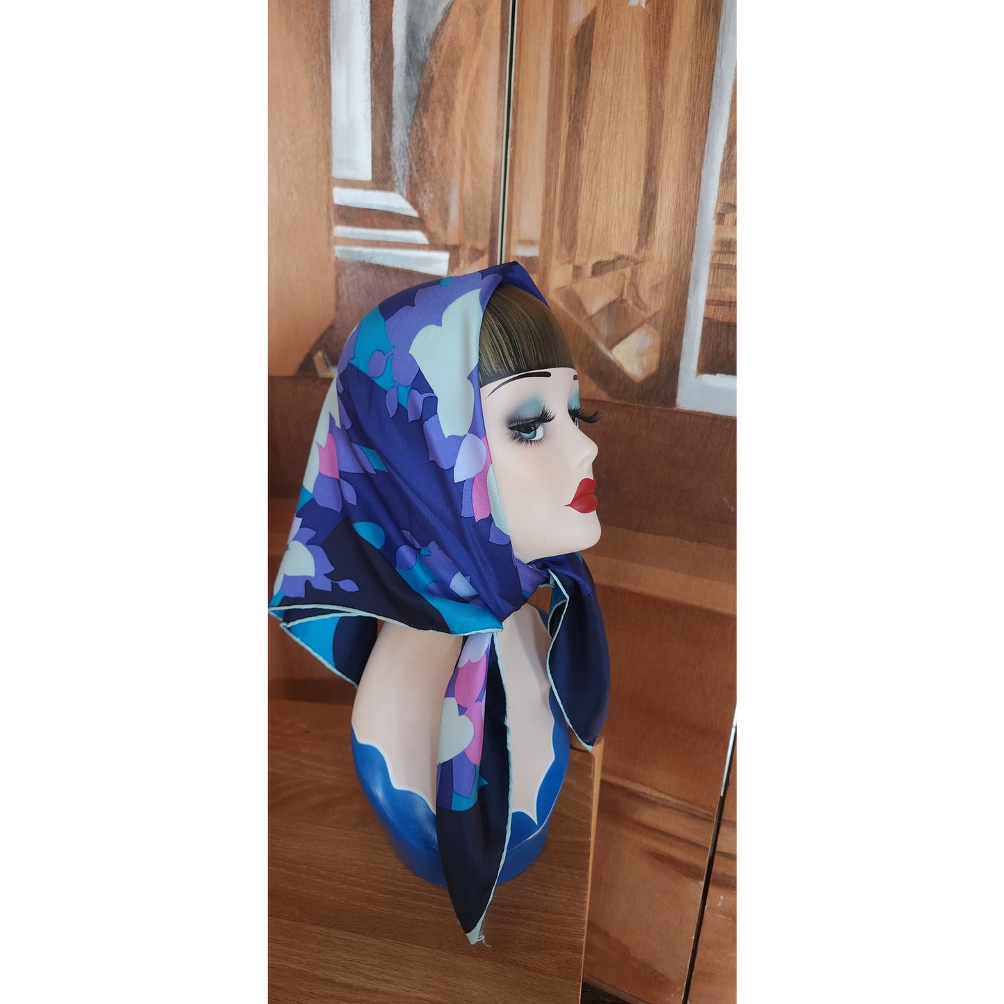 Vintage Givenchy 80s Silk Square Scarf Blue Purple Pink Floral Designer Scarf