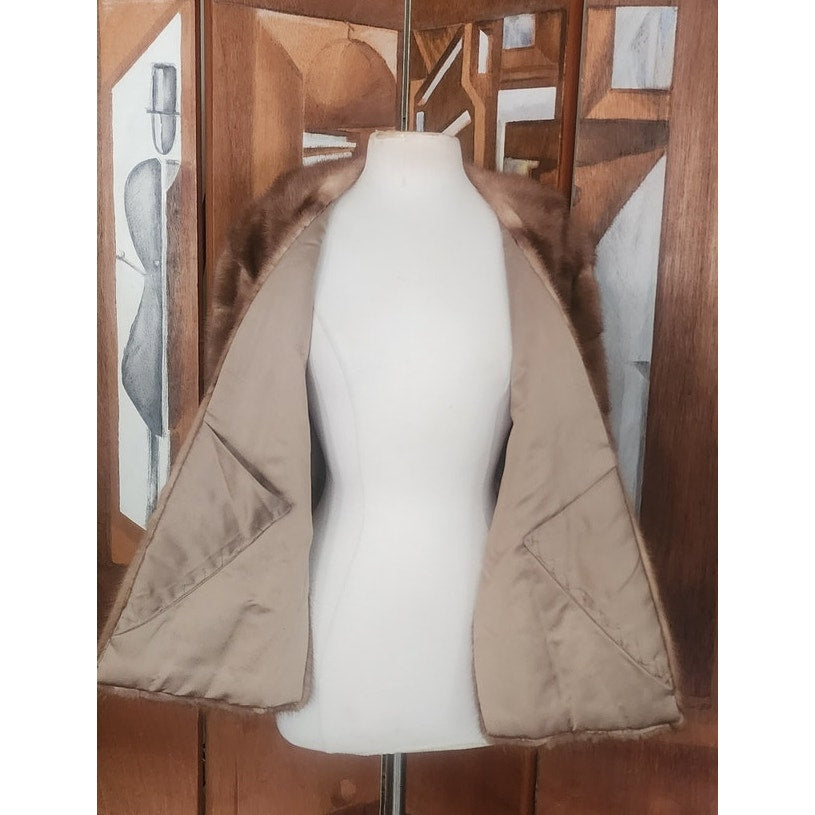Vintage 50s Brown Mink Fur Shrug Wrap Old Hollywood Luxury Glam Wedding Stole Meizler's
