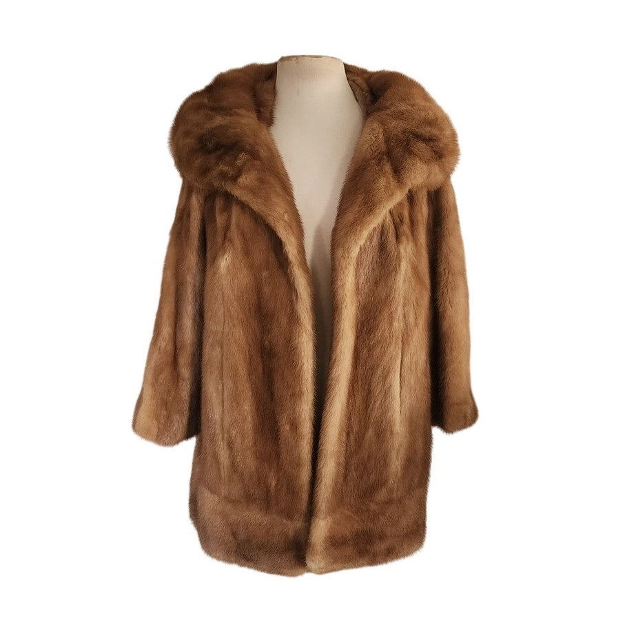 Vintage 50s Mink Fur Coat Caramel Brown Hip Length