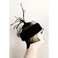 Vintage 50s Black Cocktail Hat Velvet Pillbow w/Mesh and Tall Feathers