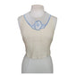 80s Krizia Top Cream Flax Linen Sleeveless Beaded Blue Rose Peter Pan Collar