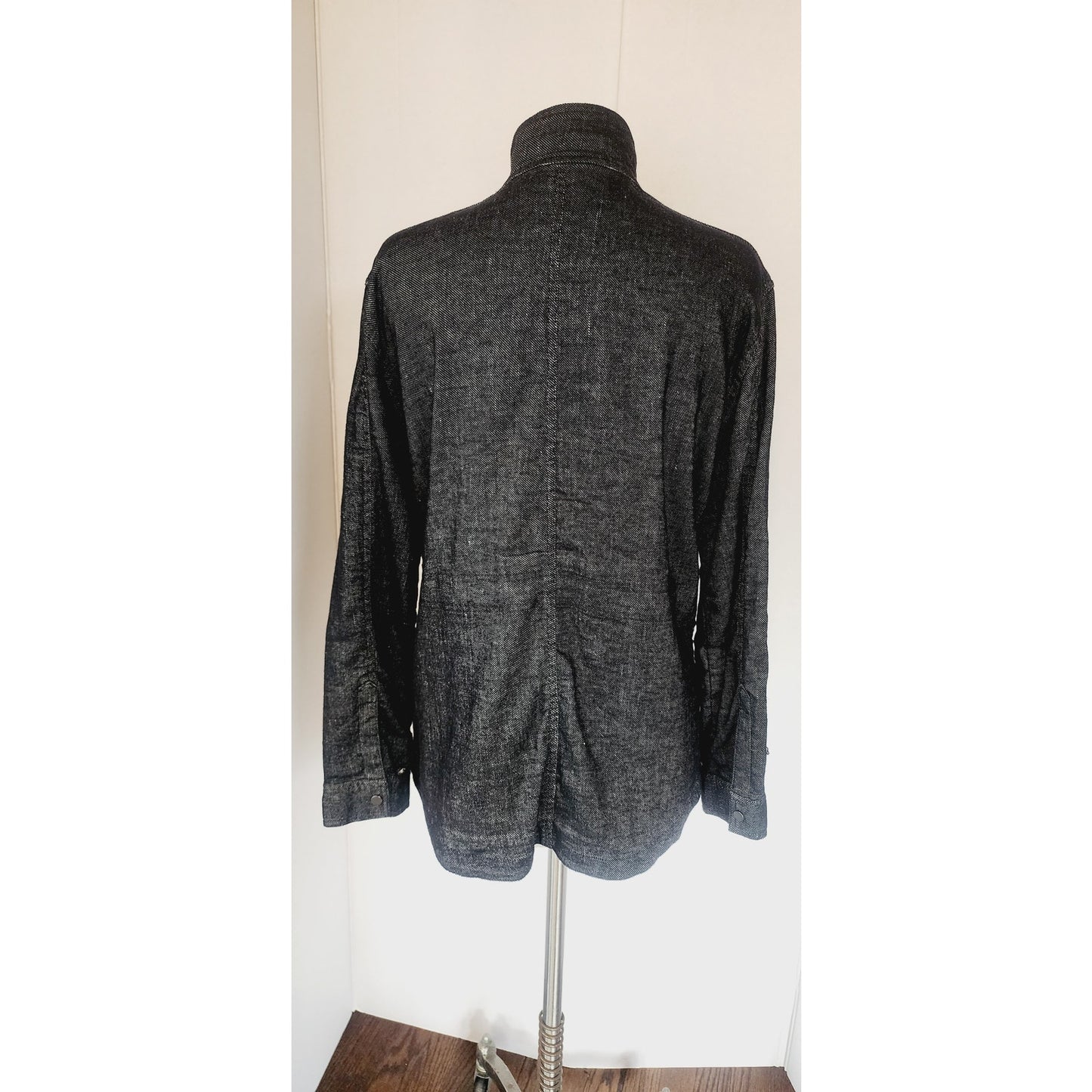 Eileen Fisher Denim Jacket Black Wash Blazer Zip & Snap