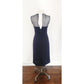 Vintage 1950s Dress + Jacket Suit Set Navy Blue Polkadot Wool Silk / M