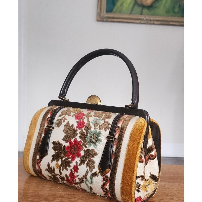 Vintage Tapestry Handbag Milch Floral Chenille Brocade Boho Purse