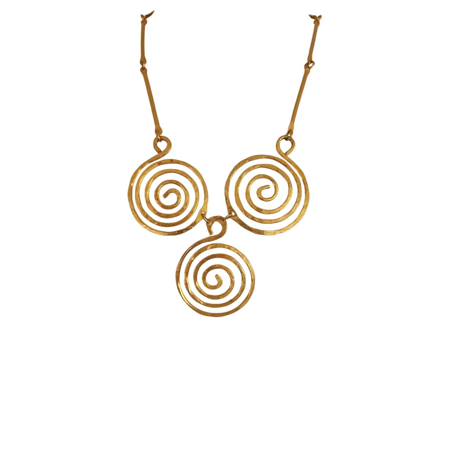 Vintage 70s Spiral Pendant Necklace Hammered Gold Greek Inspired