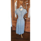 Vintage 1950s Blue Floral Rayon Midi Dress Fit and Flare Short Sleeve / S