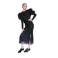 Vintage 80s GALAN0S Couture Dress Black Lace Evening Gown Sculpted Puffed Shoulders