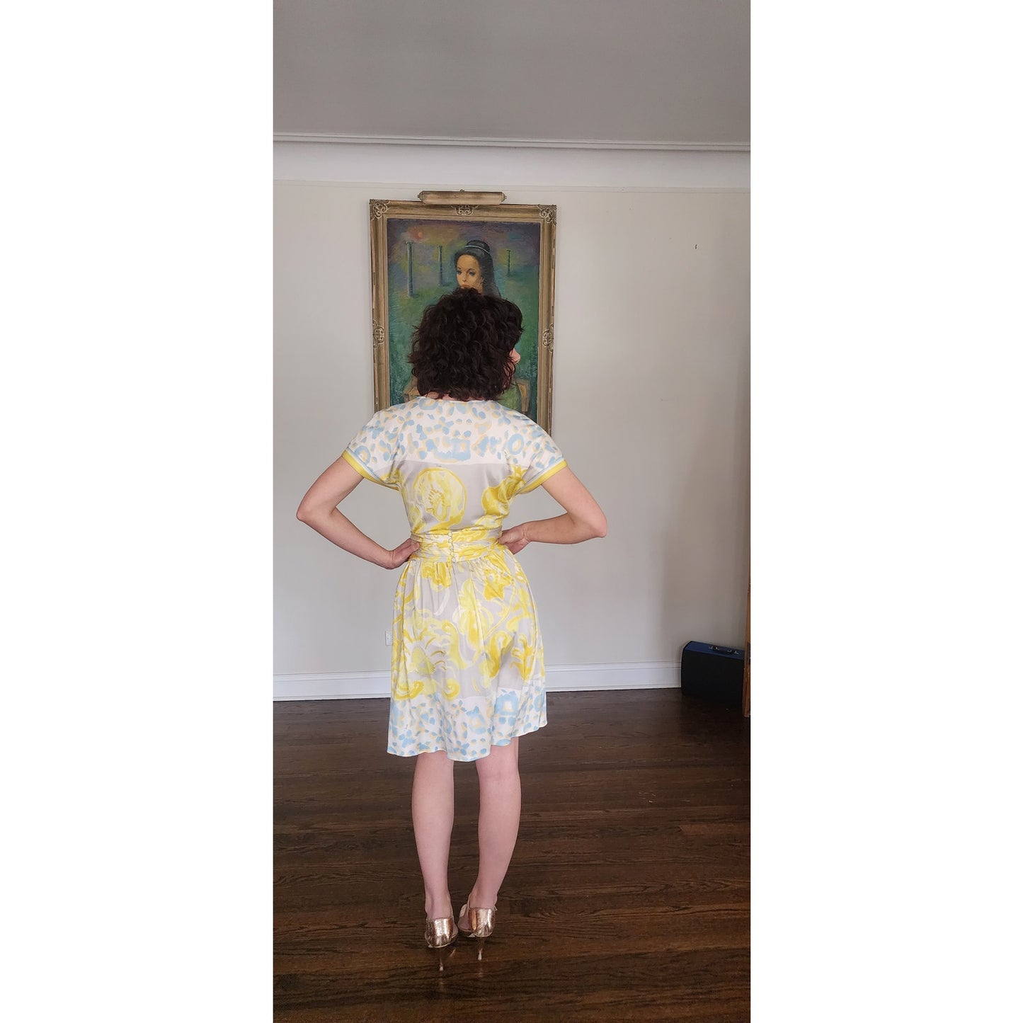 Vintage Y2K Emilio Pucci  Dress Short Sleeved Silkprint  Yellow Gray NWT