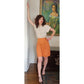 Vintage 80s Orange Linen Dress Shorts Pleated Front by Perlie / M