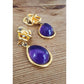 Vintage 1980s Clip Earrings Gold Purple Teardrop Etruscan Revival Chunky Oversized