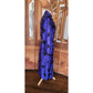 Vintage 80s Blue Geometric Print Silk Dress Button Down Shirt Dress Albert Nipon