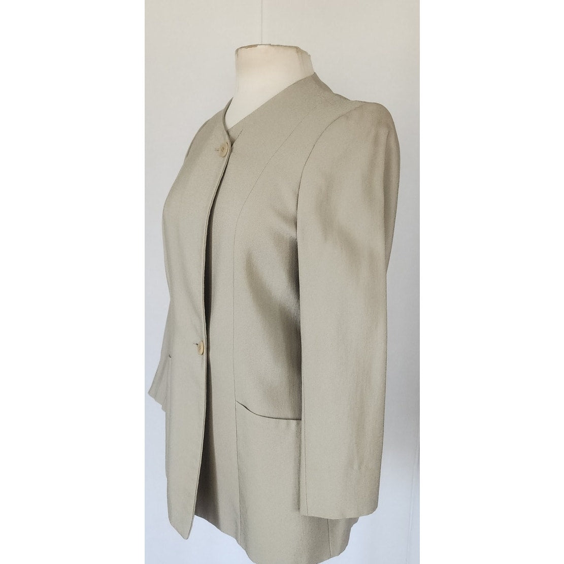 Vintage 90s Pant Suit Beige Cotton Rayon Joan & David / Small