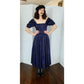 Vintage 80s Laura Ashley Dress Midnight Blue Damask Print / S