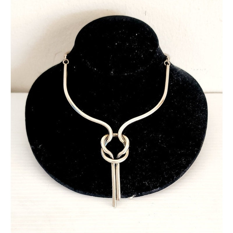 Vintage Silver Metal Necklace Tie Knot Modernist