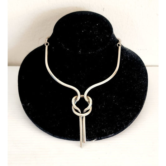Vintage Silver Metal Necklace Tie Knot Modernist