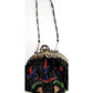 Antique Black Beaded Bag Colorful Flowers Ornate Metal Clasp AS IS