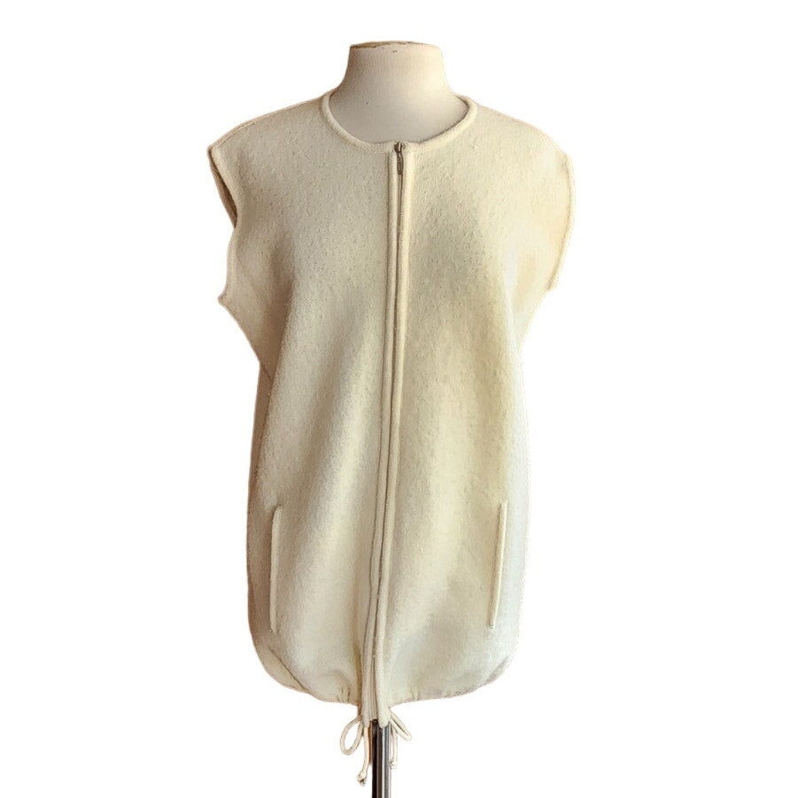 90s Rodier Cream Wool Vest Zip Closure
