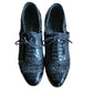 CHANEL Lace Up Shoes Loafers Black Patent Leather & Sequins 38 1/2