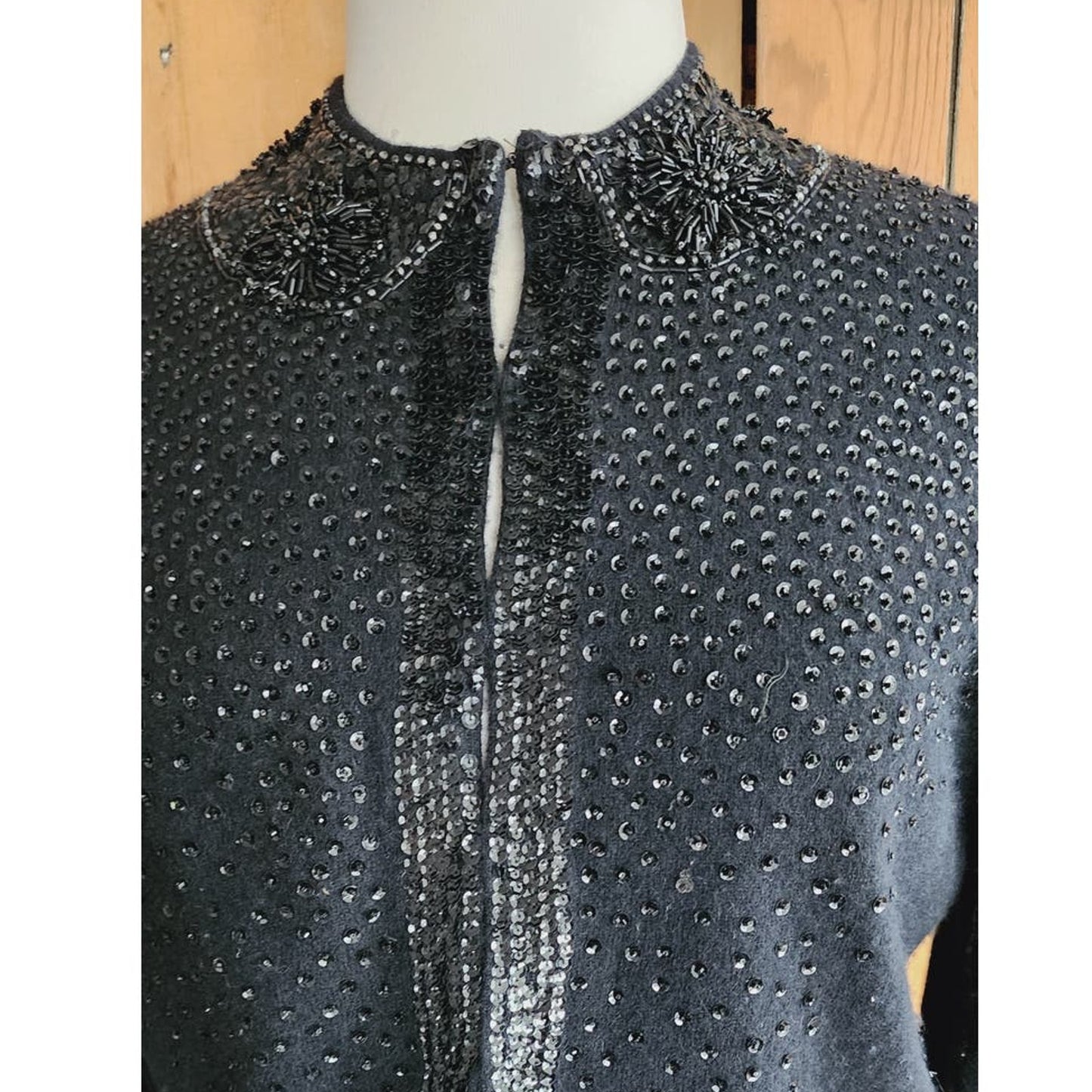 Vintage 50s Beaded Cardigan Black Angora Wool