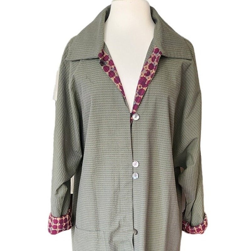 Vintage Su Zen Green Dress Button Down Front Seersucker