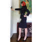Vintage 90s Armani Skirt Suit Black or Dark Navy Blue Wool / S