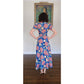 Vintage 30s Blue Floral House Dress Maxi Lounger Puff Sleeve Zip Front XS